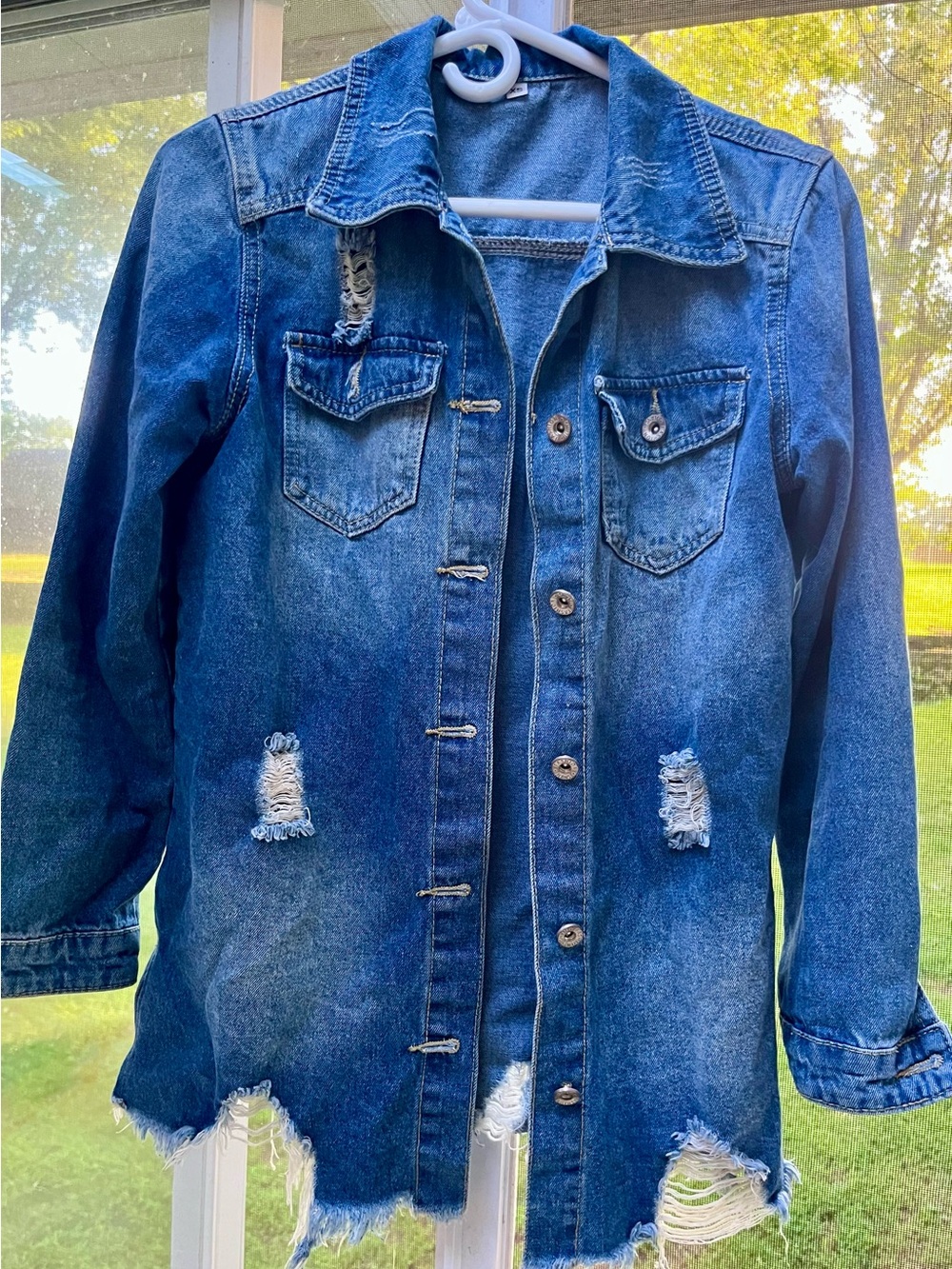 Distressed Blue Denim Jacket - Women